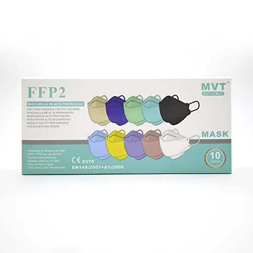MVT 10 Mascarillas FFP2 Doble Homologadas (Tipo Pez) CE 0370 EN149:2001+A1:2009 Alta Eficacia de Filtración (10 Mascarillas