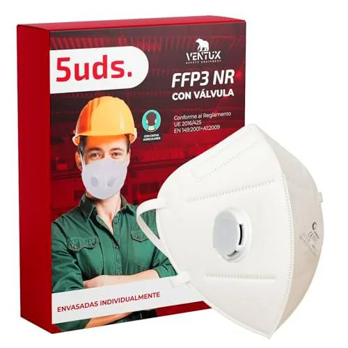 VENTUX SAFETY EQUIPMENT Pack de 5 Unidades - Mascarilla FFP3 con Válvula de Exhalación