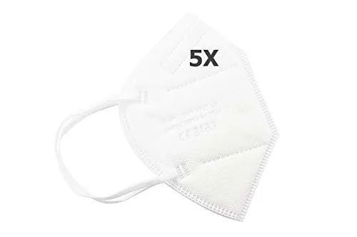 TBOC Mascarillas FFP2 - [Pack 5 Unidades] Máscaras Desechables [Color Blanco] 5 Capas [No Reutilizables] Transpirables Plegables con Pinza Nasal [Certificadas y Homologadas CE 2163]