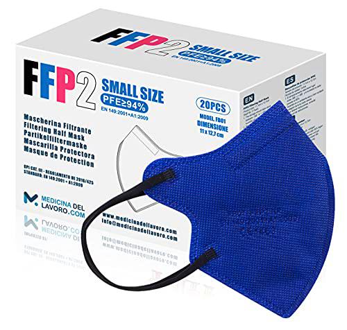 20 Mascarillas FFP2/KN95 Azul Talla Pequeña Small Homologadas Certificación CE sin Válvula de 4 Capas