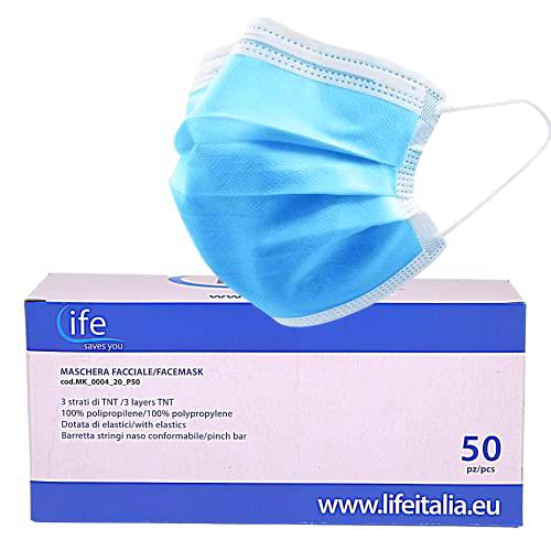 Life Italia 50 mascarillas quirúrgicas de 3 capas certificadas CE Tipo II MADE IN ITALY