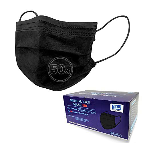 ENERGY FUSION 50x Mascarillas Quirúrgicas Tipo IIR Certificadas negras CE