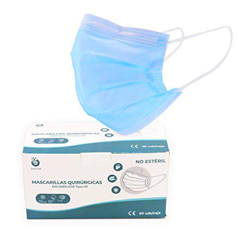 Mooncare Mascarilla Quirúrgica Tipo IIR, [50 Uds/Caja] Mascarillas Desechables De 3 Capas [No Reutilizable]