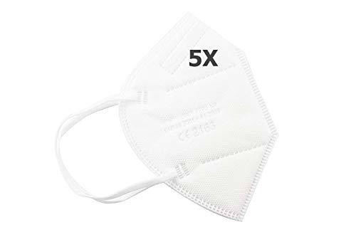 TBOC Mascarillas FFP2 - [Pack 5 Unidades] Máscaras Desechables [Color Blanco] 5 Capas [No Reutilizables] Transpirables Plegables con Pinza Nasal [Certificadas y Homologadas CE 2163]