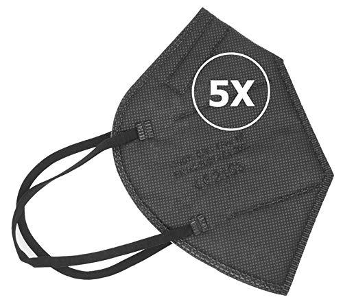 TBOC Mascarillas FFP2 - [Pack 5 Unidades] Máscaras Desechables [Color Negro] 5 Capas [No Reutilizables] Transpirables Plegables con Pinza Nasal [Certificadas y Homologadas CE 2163]