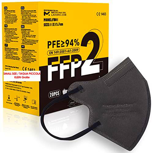 20 Mascarillas FFP2/KN95 Colores Gris Talla Pequeña Small Homologadas Certificación CE de 4 Capas