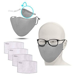 FLOWZOOM® Antivaho gafas mascarilla con filtro - 2 pack mascarillas reutilizables | Mascarillas cara | Mascarillas de color | Mascarilla con filtro adjustable | Mascarillas adulto | Gris, talla L
