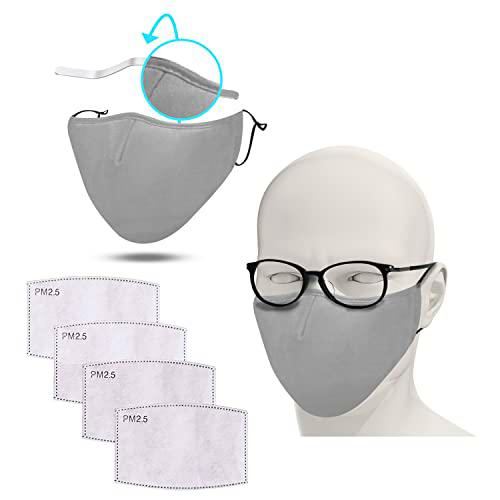 FLOWZOOM® Antivaho gafas mascarilla con filtro - 2 pack mascarillas reutilizables | Mascarillas cara | Mascarillas de color | Mascarilla con filtro adjustable | Mascarillas adulto | Gris, talla L