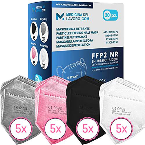 20 Mascarillas FFP2/KN95 Colores Homologadas de Certificación CE de 4 Capas