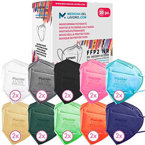 20 Mascarillas FFP2/KN95 Colores Mix Homologadas Certificación CE sin Válvula de 6 Capas