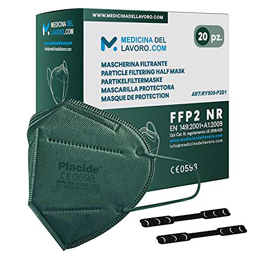20 Mascarillas FFP2/KN95 Colores Verde Homologadas Certificación CE sin Válvula de 6 Capas