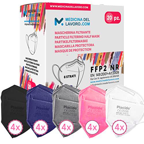 20 Mascarillas FFP2/KN95 Colores Mix Homologadas Certificación CE sin Válvula de 6 Capas