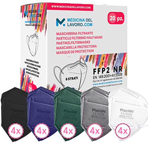 20 Mascarillas FFP2/KN95 Colores Mix Homologadas Certificación CE sin Válvula de 6 Capas