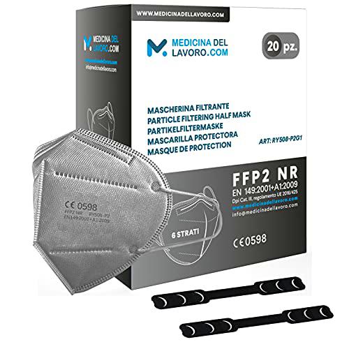 20 Mascarillas FFP2/KN95 Colores Gris Homologadas Certificación CE sin Válvula de 6 Capas
