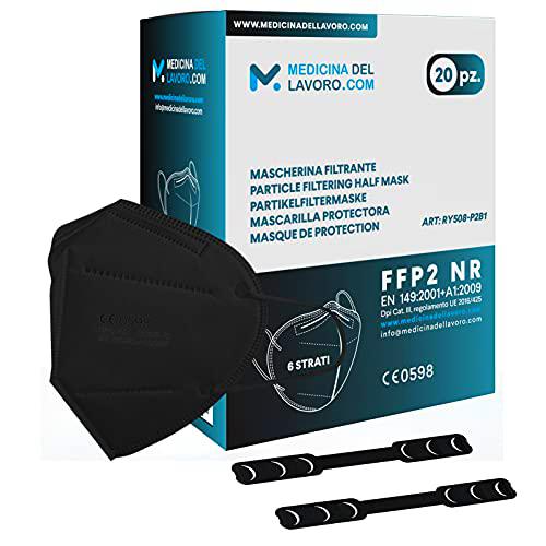 20 Mascarillas FFP2/KN95 Colores Negras Homologadas Certificación CE sin Válvula de 6 Capas