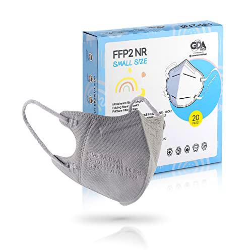 20 Unidades Mascarillas FFP2 Talla Pequeña Certificación CE Filtración ≥ 95% Filtro Multicapa Uso Personal Color Gris