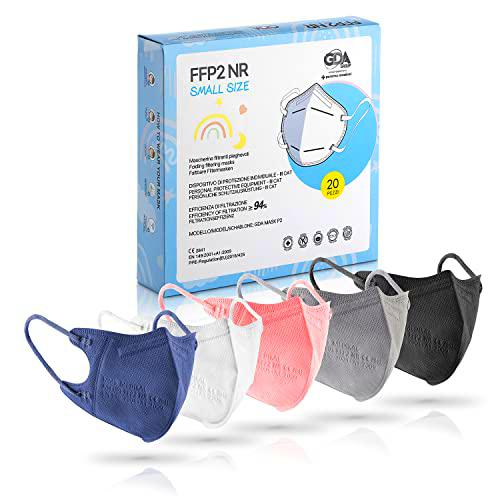 20 Unidades Mascarillas FFP2 Talla Pequeña Certificación CE Filtración ≥ 95% Filtro Multicapa Uso Personal Multicolor