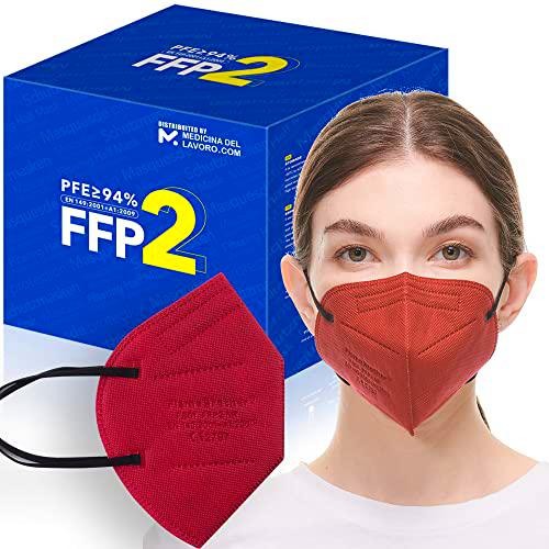 30 Mascarillas FFP2/KN95 Colores Rojo Homologadas Certificación CE sin Válvula de 6 Capas