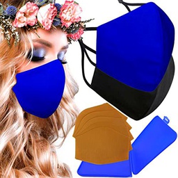 Mascarillas de Tela Colores Reutilizable Lavable, Pack de 2 Mascarillas Cuss Azul y Negro 100% Algodón Higiénica Homologada Certificada BFE 99% Filtros Extra 1x Estuche para Mascarilla