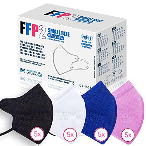 20 Mascarillas FFP2/KN95 Colores Talla Pequeña Small Homologadas Certificación CE sin Válvula de 4 Capas