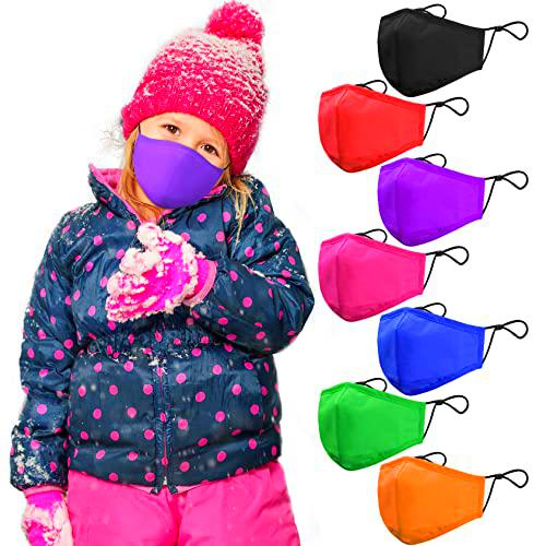 YLS Mascarillas Niños, 7 Unidades Reutilizables Tela Mascarillas de Color Para Niños Lavable Transpirable Boca-Nariz Multifuncional Mascarillas de Algodon