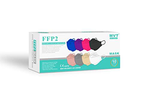 MVT 10 Mascarillas FFP2 Doble Homologadas (Tipo Pez) CE 0370 EN149:2001+A1:2009 Alta Eficacia de Filtración (10 Mascarillas