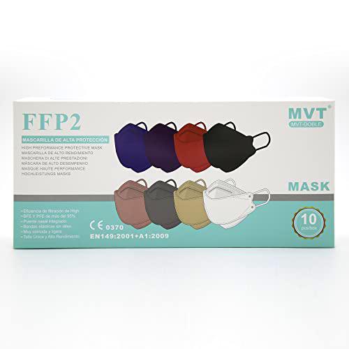 MVT 20 Mascarillas FFP2 Doble Homologadas (Tipo Pez) CE 0370 EN149:2001+A1:2009 Alta Eficacia de Filtración (20 Mascarillas