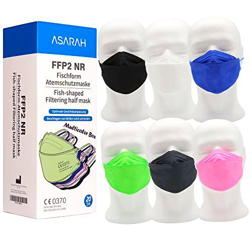 ASARAH Máscaras FFP2 5 colores Compatible con máscara de respirador KF94 Certificado CE 0370 de la EU EN149: 2001 + A1: 2009 facial de protección contra el polvo 20 piezas empaquetadas individualmente