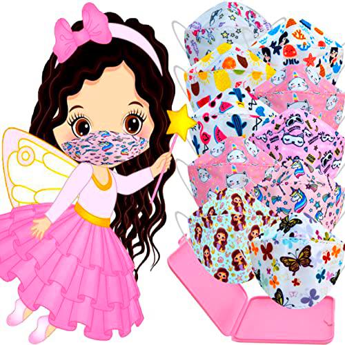MVT Mascarilla FFP2 Colores, Pack de 10x Mascarillas FFP2 NR de Colores Homologadas Para Niñas 5 Capas Forma 3D Tipo Pez +1 Estuche Porta Mascarillas Color Aleatorio (Rosa niña)