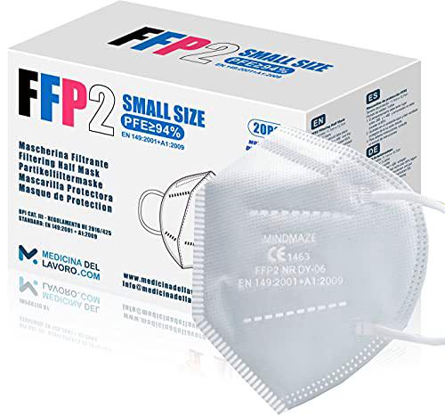 20 Mascarillas FFP2/KN95 Talla Pequeña Small Homologadas Certificación CE sin Válvula de 4 Capas