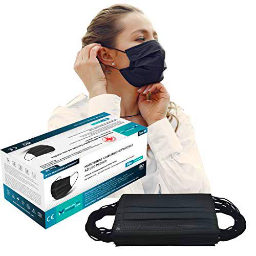 50 Mascarillas Quirúrgicas Negras Desechables , Certificado CE Tipo IIR