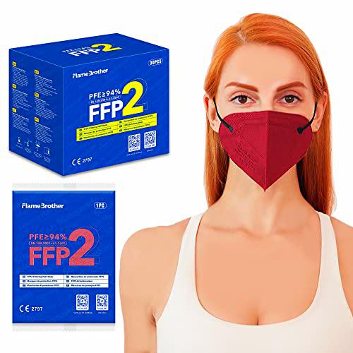 30 Mascarillas FFP2/KN95 Colores Rojo Homologadas Certificación CE de 5 Capas