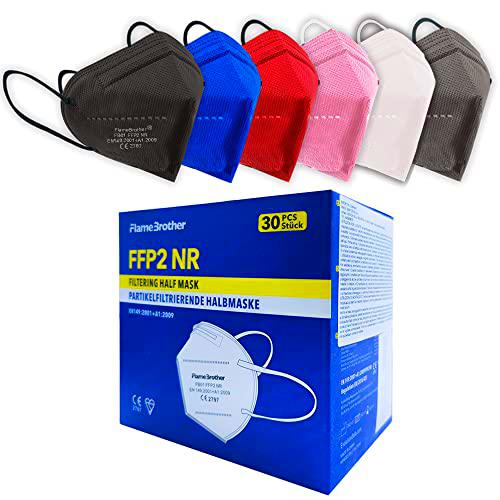 30pcs Mascarillas FFP2 de Colores Mascarillas MULTICOLORI Adultos Desechables Alta Eficiencia 5 Capas Envasadas Individualmente Ficiencia del filtro EFP ≥95% Máscaras Certificado