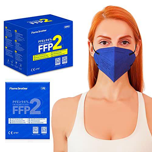 30 Mascarillas FFP2/KN95 Colores Azul Homologadas Certificación CE de 5 Capas