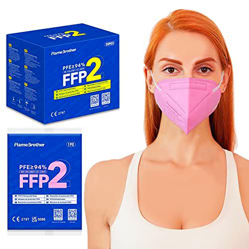 30 Mascarillas FFP2/KN95 Colores Rosa Homologadas Certificación CE de 5 Capas