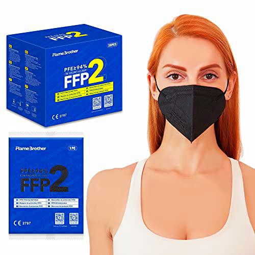 30 Mascarillas FFP2/KN95 Colores Negro Homologadas Certificación CE de 5 Capas