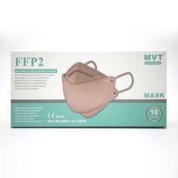 MVT 10 Mascarillas FFP2 Doble Homologadas (Tipo Pez) CE 0370 EN149:2001+A1:2009 Alta Eficacia de Filtración (10 Mascarillas, Rosa)