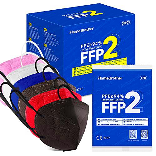 30 Mascarillas FFP2/KN95 Colores Homologadas Certificación CE de 5 Capas