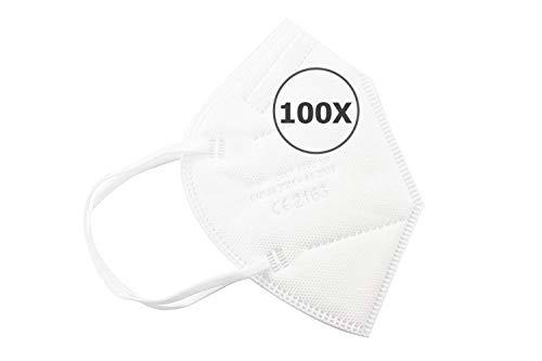 TBOC Mascarillas FFP2 - [Pack 100 Unidades] Máscaras Desechables [Color Blanco] 5 Capas [No Reutilizables] Transpirables Plegables con Pinza Nasal [Certificadas y Homologadas CE 2163]