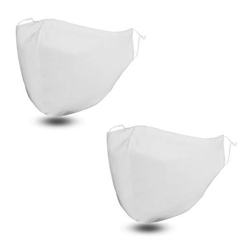 FLOWZOOM Mascarillas reutilizables - 2 pack mascarillas de tela | Mascarillas de color | Mascarilla adjustable con bolsillo para filtros | Mascarillas hombre | Blanco, talla L