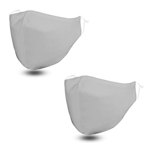 FLOWZOOM Mascarillas reutilizables - 2 pack mascarillas de tela | Mascarillas de color | Mascarilla adjustable con bolsillo para filtros | Mascarillas hombre | Plata, talla L
