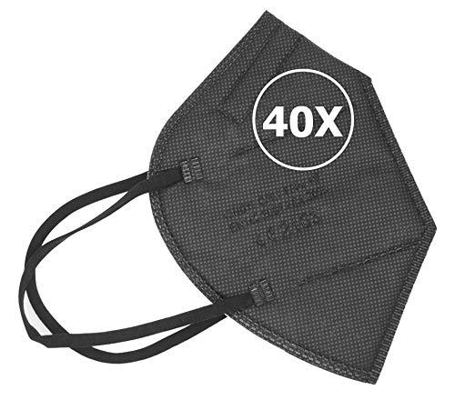 TBOC Mascarillas FFP2 - [Pack 40 Unidades] Máscaras Desechables [Color Negro] 5 Capas [No Reutilizables] Transpirables Plegables con Pinza Nasal [Certificadas y Homologadas CE 2163]