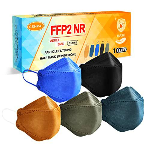 Genpai Mascarillas FFP2 Colores Adultos, 10 Unidades Mascarilla Homologadas CE Embalaje Individual
