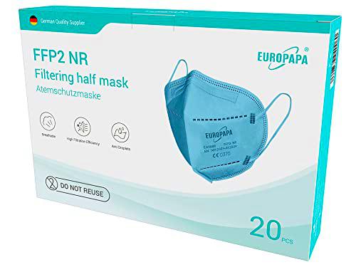 EUROPAPA® 20x FFP2 Mascarillas Azules Mascarilla Respiratoria Mascarillas Antipolvo de 5 Capas Higiénicas Envasadas Individualmente Certificación Corporal EN149:2001+A1:2009 Mascarilla EU2016/425