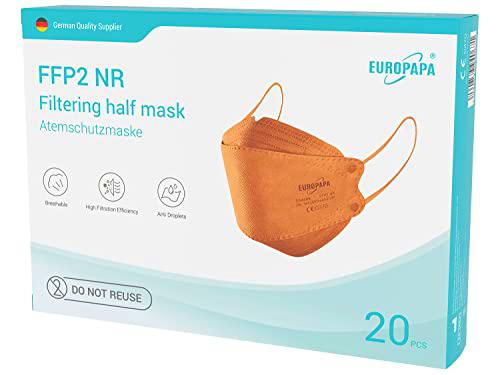 EUROPAPA® 20x FFP2 Mascarillas Naranja Forma de Pez Mascarilla Respiratoria Mascarillas Antipolvo de 5 Capas Mascarilla Higiénica Envasada Individualmente con Mascarilla EN149 EU2016/425