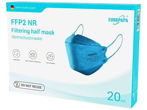 EUROPAPA 20x FFP2 mascarillas con forma de pez mascarilla respiratoria mascarillas antipolvo de 5 capas mascarilla facial EN149 envasada higiénicamente individualmente EU2016/425