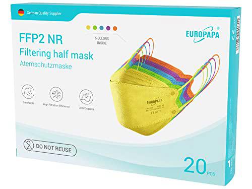 EUROPAPA® 20x FFP2 Mascarillas con Forma de Pez de Colores Mascarilla Respiratoria Mascarillas Antipolvo de 5 Capas Mascarilla Higiénica Envasada Individualmente con EN149 EU2016/425