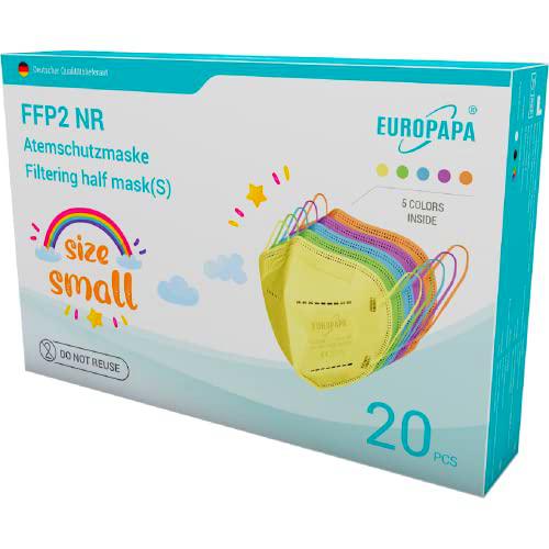 EUROPAPA 20x Mascarilla FFP2 S en Tamaño Pequeño Mascarillas Respiradoras Higiénicas de 5 Capas Envasadas Individualmente EU 2016/425 (5 Colores)