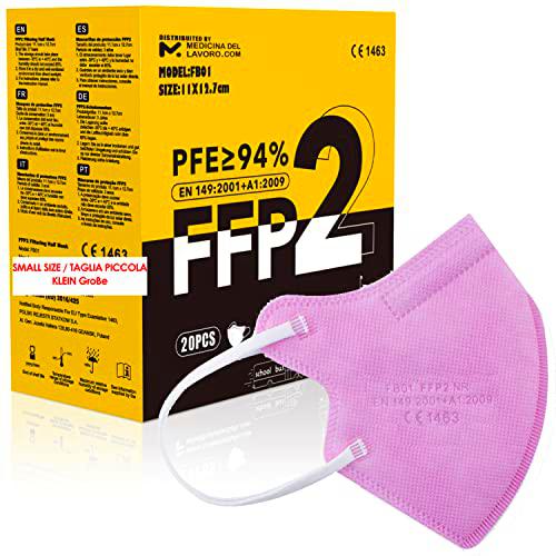 20 Mascarillas FFP2/KN95 Colores Rosas Talla Pequeña Small Homologadas Certificación CE de 4 Capas