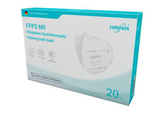 EUROPAPA® 40xFFP2 Mascarillas blancas Mascarilla respiratoria Mascarillas antipolvo de 5 capas Higiénico Certificación de embalaje individual EN149:2001+A1:2009 Mascarilla facial EU2016/425